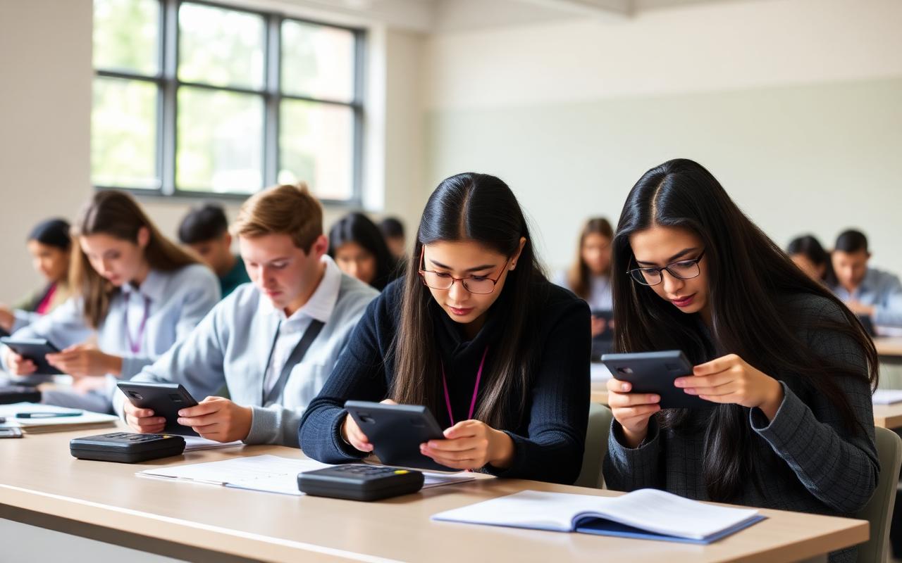 Students using scientific calculators during an exam