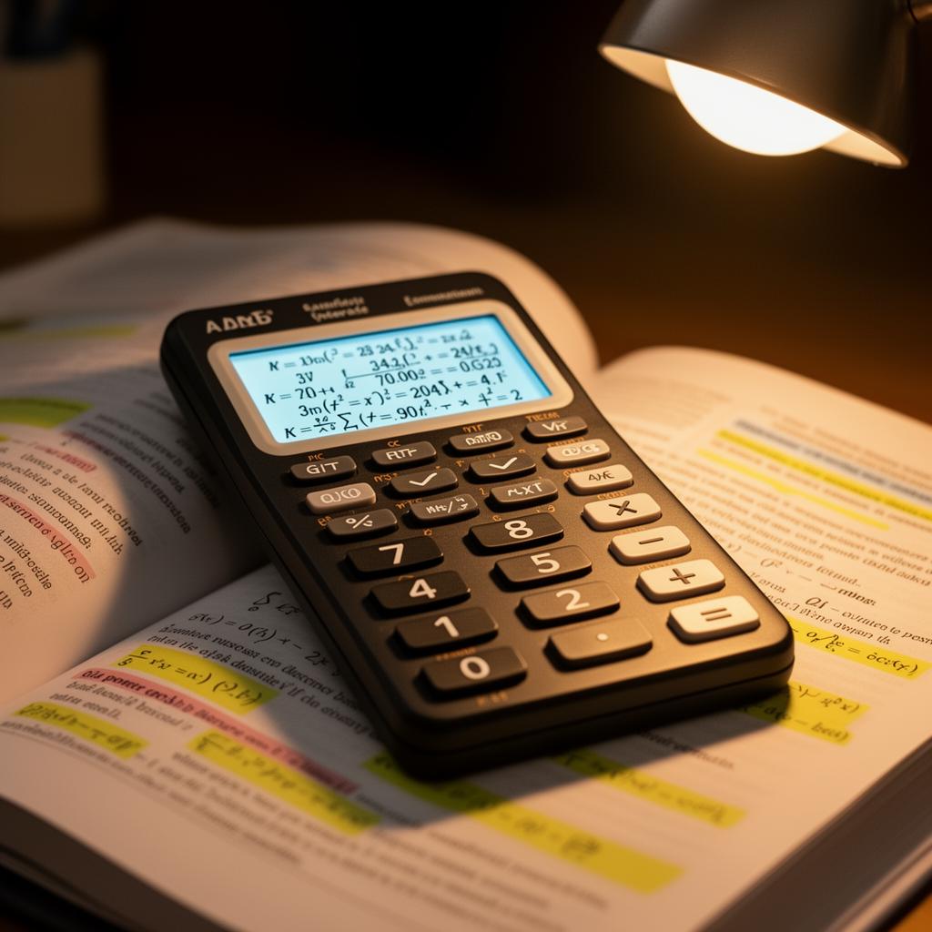 Close-up of a high-quality scientific calculator LCD display showing math expressions
