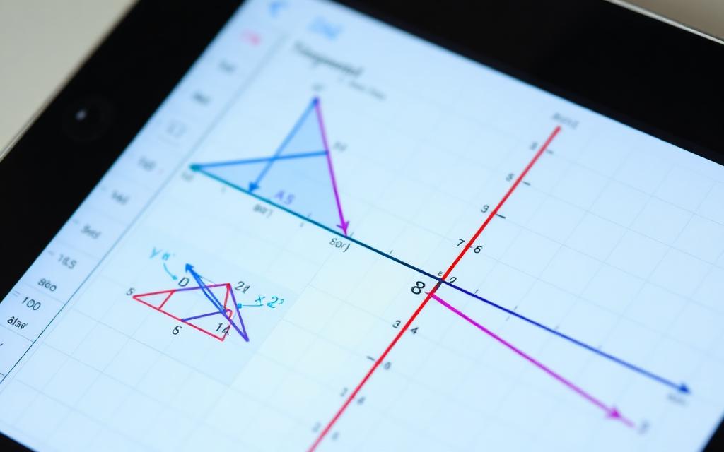 Desmos scientific calculator showing graphed trigonometric and quadratic functions on a tablet