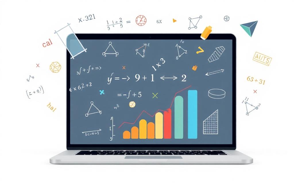 Math equations and graphs on a laptop screen